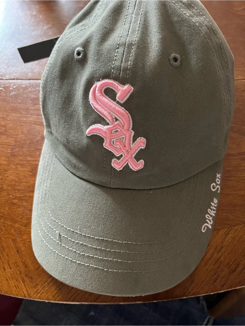 '47 Kids Olive Baseball Cap with Pink Sox Logo